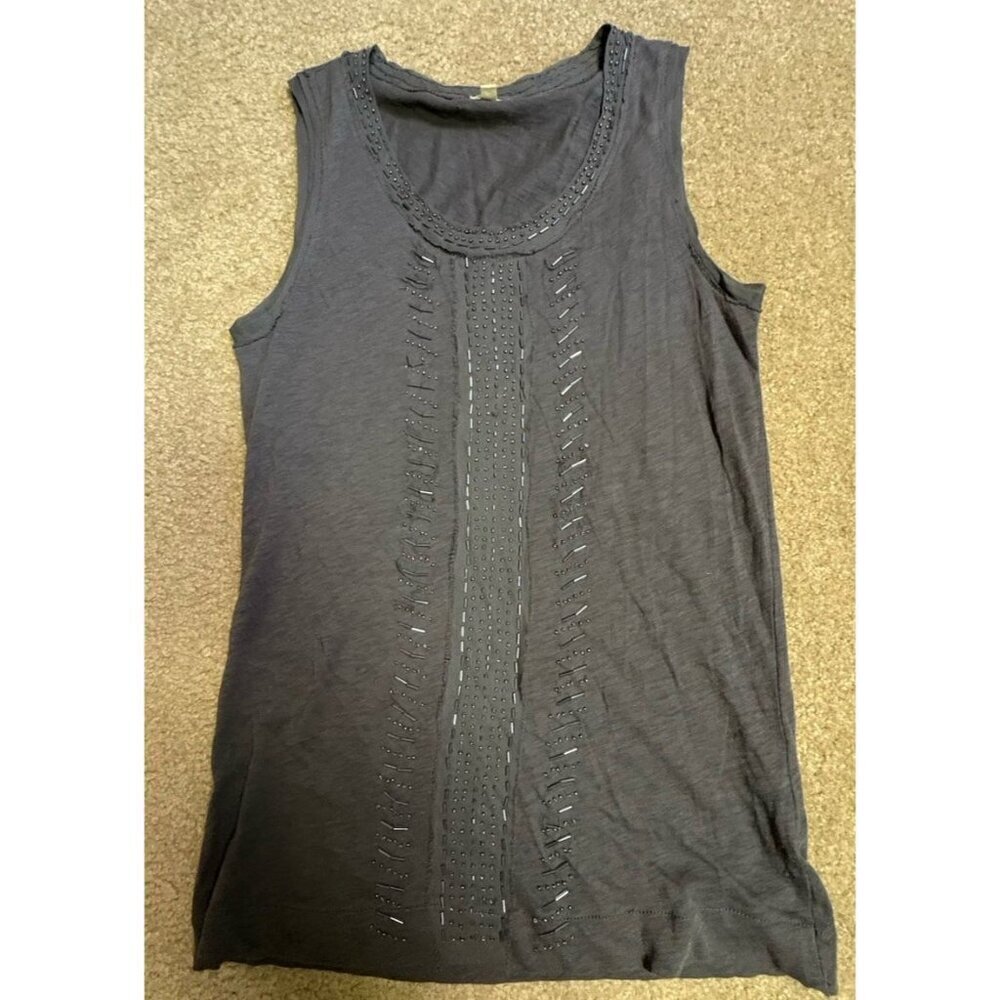 J Crew tank top Small Gray Bugle Bead Decoration Cotton Top Silk Trim Edging - Picture 4 of 6